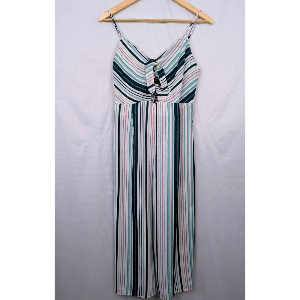 Xhilaration Striped Wide Leg Jumpsuit Medium Tie Front Adjustable Straps Boho